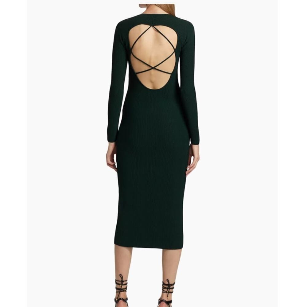 The Sei Strappy Knit Midi Dress P Petite Open Back Long Sleeve LBD Sexy Bodycon